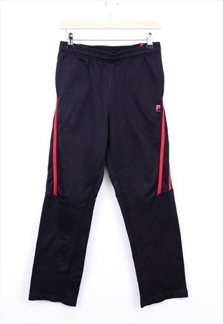 VINTAGE FILA JOGGERS BLACK STRAIGHT FIT ELASTICATED RETRO