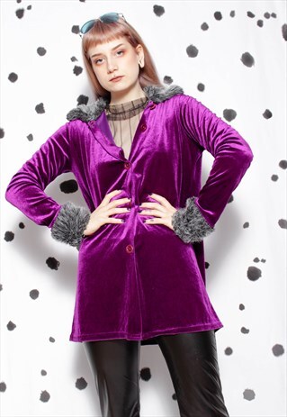90s grunge y2k e-girl lilac velvet faux fur cardigan kimono