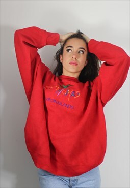 Vintage Sweatshirt Jumper in Red w Slogan Front