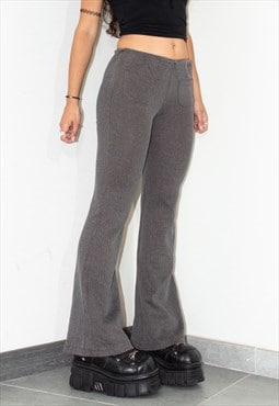 Y2k Grey Elasticated Waist Flare Bootcut Trousers