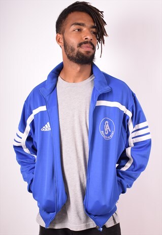 ADIDAS MENS VINTAGE TRACKSUIT TOP JACKET LARGE BLUE 90S