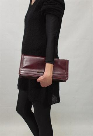 VINTAGE 90' AMAZING BEAUTIFUL LEATHER MAROON CLUTCH BAG