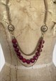 70'S VINTAGE LADIES LONG NECKLACE GOLD BRONZE RUBY CHAIN
