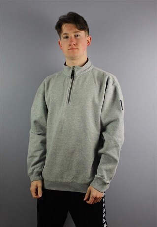 VINTAGE NAUTICA 1/4 ZIP SWEATSHIRT IN GREY WITH PATCH LOGO A
