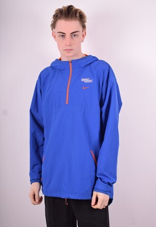 NIKE MENS VINTAGE PULLOVER HOODIE JACKET LARGE BLUE 90'S