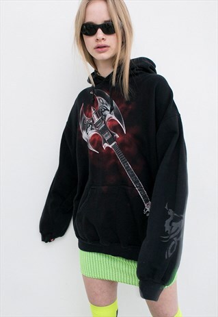 VINTAGE SPIRAL DIRECT HOODIE GUITAR AXE PRINT BLACK UNISEX