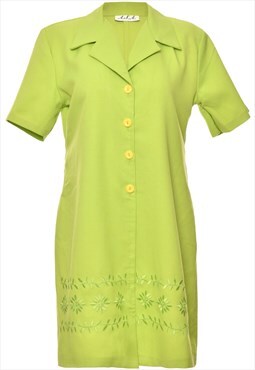 Vintage Embroidered Light Green Floral Coat Dress - L