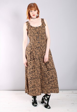 VINTAGE 80S PATTERNED BUCKLE STRAP CULOTTE JUMPSUIT