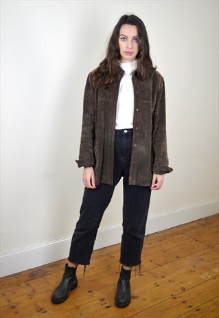 90S VINTAGE DARK BROWN SUEDE LEATHER JACKET