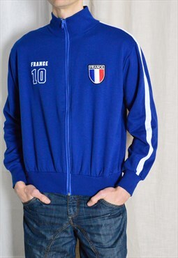 Vintage 90s Blue France Football Sports Track Jacket