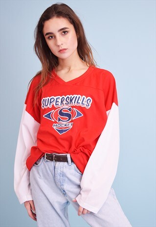 90'S RETRO ATHLEISURE SPORTS OVERSIZED HOCKEY TOP