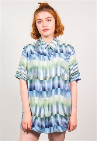 VINTAGE 90'S GREEN & BLUE STRIPED SHIRT
