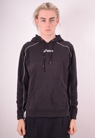 ASICS MENS VINTAGE HOODIE JUMPER MEDIUM BLACK 90S
