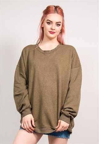 VINTAGE 90'S KHAKI GREEN BASIC SWEATSHIRT JUMPER