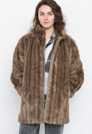 VINTAGE BROWN FAUX FUR COAT