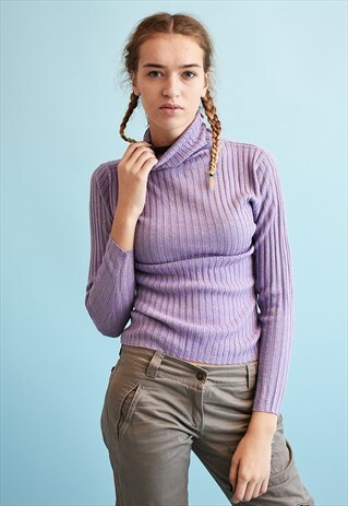 90'S GOES 70'S RIBBED KNIT TURTLENECK SHIMMER JUMPER