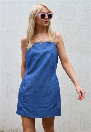 VINTAGE 90S BLUE DENIM STRAP MINI DRESS