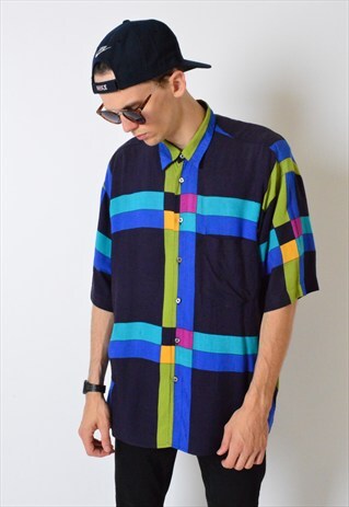 VINTAGE 90S COLOURFUL COLOUR BLOCK SHORT SLEEVE SHIRT