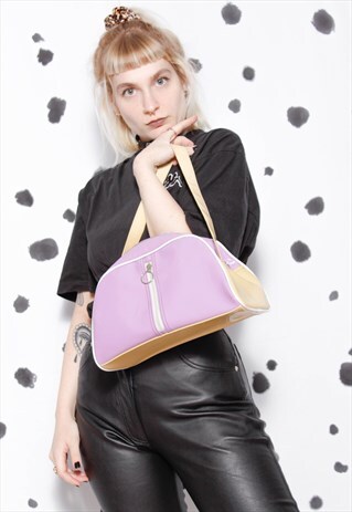 90S GRUNGE Y2K GOTH LILAC BEIGE PATENT O-RING SHOULDER BAG
