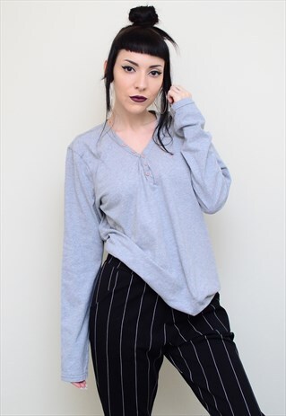 Y2K RETRO GREY TOMMY HILFIGER SLOUCHY TOP