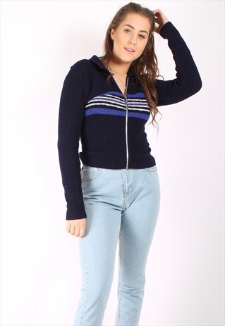 VINTAGE 90S ZIP KNIT CARDIGAN TOP WITH STRIPES