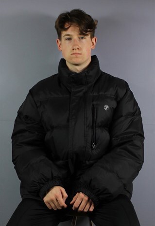 VINTAGE TIMBERLAND WINTER PUFFER COAT JACKET IN BLACK WITH P