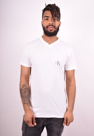 CALVIN KLEIN MENS VINTAGE T-SHIRT TOP SMALL WHITE 90S