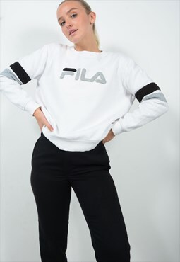 Vintage 90s Fila Cropped Sweatshirt White Logo Size L