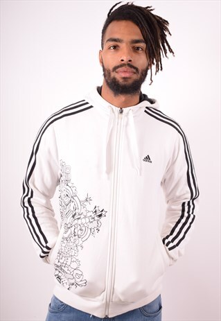 ADIDAS MENS VINTAGE HOODIE SWEATER MEDIUM WHITE 90S