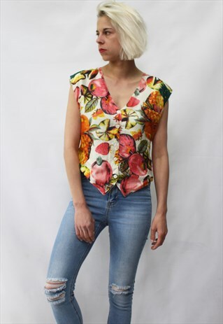 VINTAGE 80' CUTE BEAUTIFUL COLORFUL FRUIT VEST