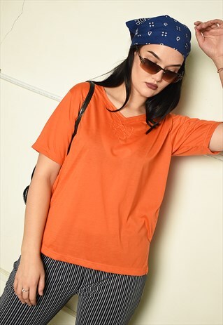VINTAGE 90S EMBROIDERED MOMS T-SHIRT TOP IN ORANGE