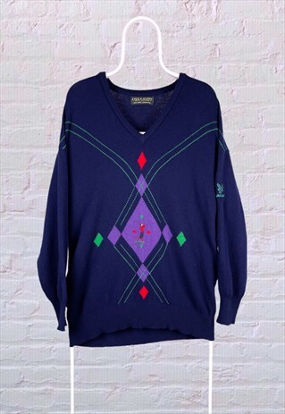 VINTAGE LYLE & SCOTT SCOTLAND JUMPER EMBROIDERED WOOL XL