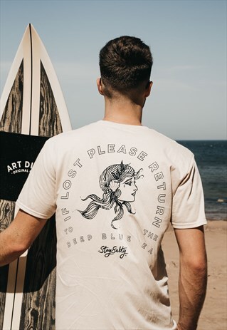 'DEEP BLUE SEA' MERMAID T-SHIRT WITH BACK PRINT IN SAND