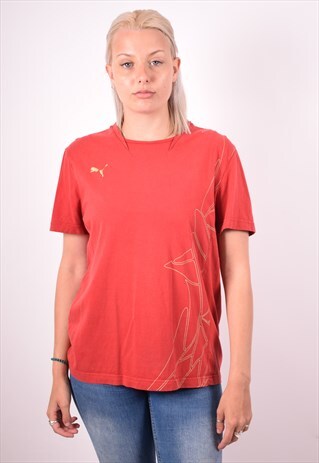 PUMA WOMENS VINTAGE T-SHIRT TOP MEDIUM RED 90S