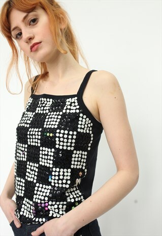VINTAGE BLACK AND WHITE SEQUINES PARTY TOP