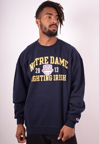 CHAMPION MENS VINTAGE NOTREDAME SWEATSHIRT JUMPER 2XL NAVY