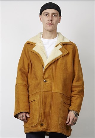 VINTAGE 80'S TAN COLLARED PREMIUM SHEARLING COAT