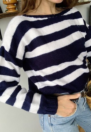 VINTAGE 80S HANDKNITTED NAUTICAL JUMPER SWEATER PULLOVER