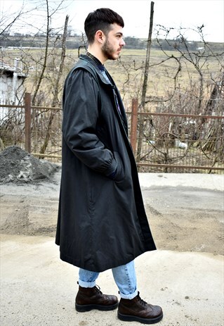 VINTAGE MAXI LONG 80'S BLACK COAT