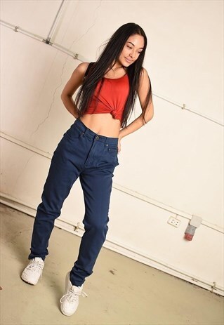 VINTAGE 90S HIGHWAISTED FESTIVAL JEANS IN BLUE DENIM