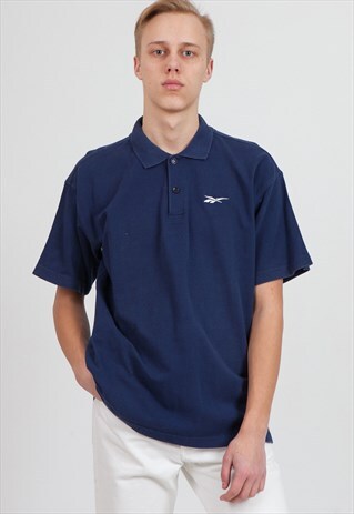 90S VINTAGE NAVY REEBOK SHORT SLEEVE POLO SHIRT TOP