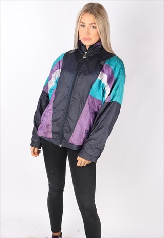 VINTAGE SHELL SUIT BOMBER JACKET LEOPARD QUILTED RETRO 1980S