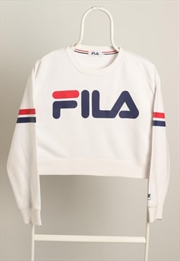 Vintage Fila Logo Crop Sweatshirt White