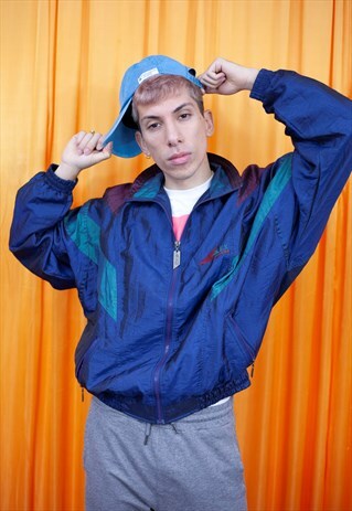 VINTAGE 80S WINDBREAKER JACKET BLUE PURPLE METALLIC BOMBER