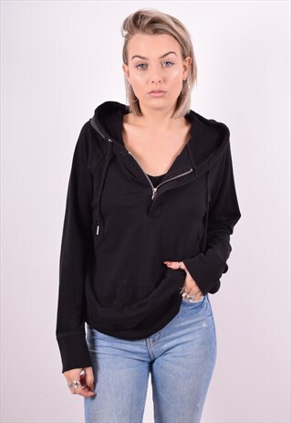 CALVIN KLEIN WOMENS VINTAGE HOODIE JUMPER LARGE BLACK 90'S