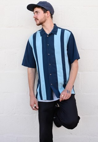 VINTAGE NAVY/LIGHT BLUE BOWLING SHIRT