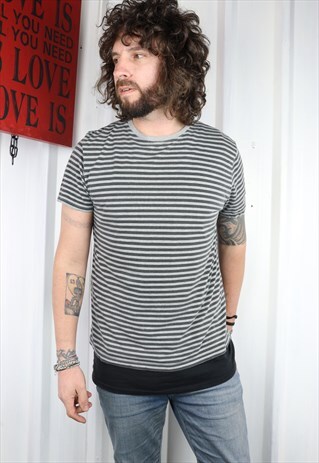 VINTAGE USA STRIPED PRINTED PATTERNED 90'S T'SHIRT