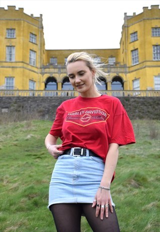 VINTAGE 90S RARE RED MANCHESTER HARLEY-DAVIDSON T-SHIRT