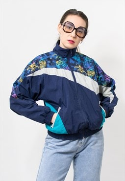 Vintage 90's track jacket printed zip up windbreaker