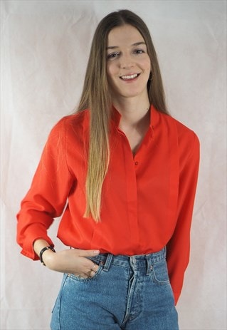 VINTAGE RED COLLARLESS BLOUSE